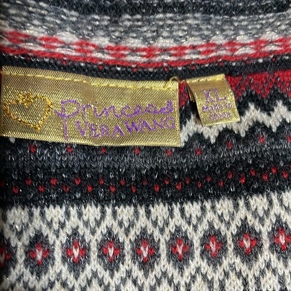 #0079 Vera Wang Princess Black Red 7 White Winter Flare Sweater Mini-xl - Picture 4 of 9